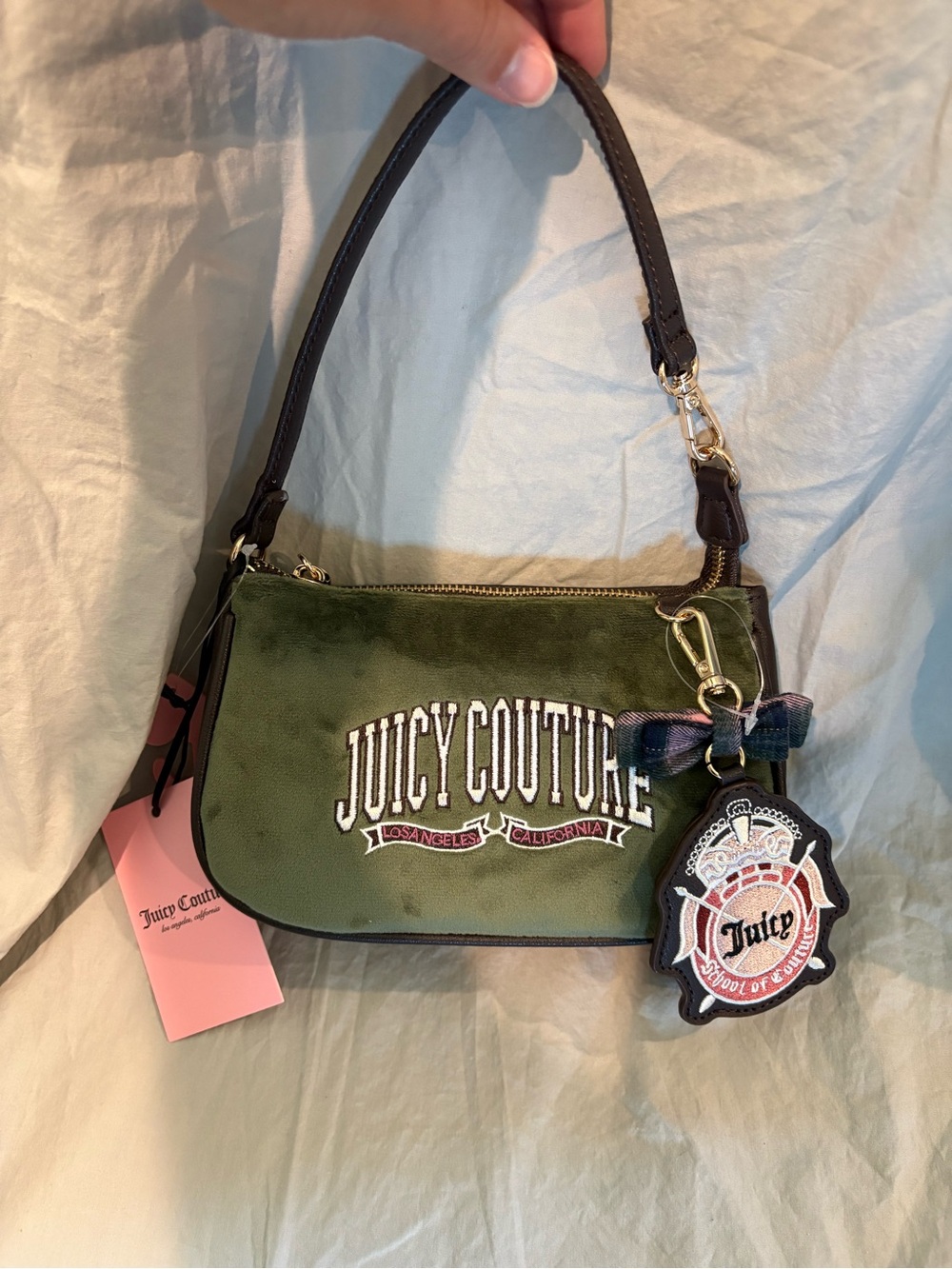Juicy Couture Oliver Green Velvet Shoulder Bag with Charm